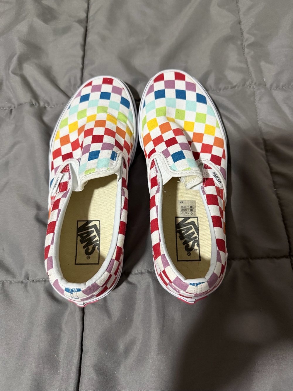 Vans Kids Slip-On Checkerboard Rainbow Canvas Sneakers - White/Multi